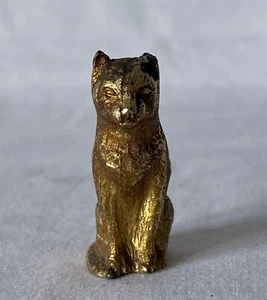 SPARES Playworn Vintage Painted Gold Solid Metal Cat Model #13-775 - Picture 1 of 9