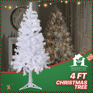 4 FT Artificial Christmas Tree PVC Leaves Metal Stand Holiday Home Décor White - Picture 1 of 9