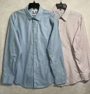 Calvin Klein Mens Button Shirt Lot 2 Medium Slim Fit Cotton Blend Long Sleeve - Picture 1 of 11