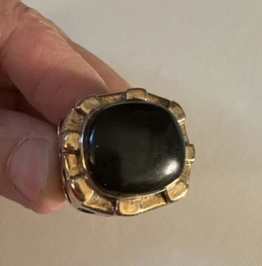 Dian Malouf Large Sterling Silver 14K Gold Black Onyx Ring, Sz 6, 35.8g - Picture 1 of 7