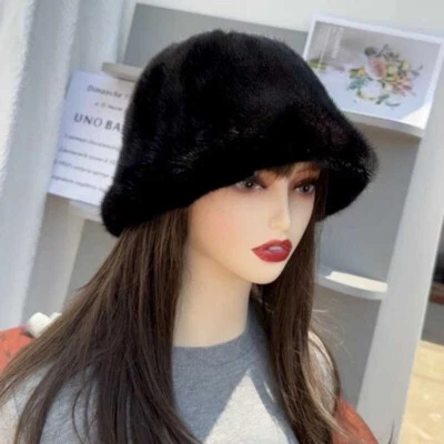 Женская шапка из натуральной норки ведро шляпа котелок шляпа теплые шапочки открытый уши крышка - Изображение 1 из 4