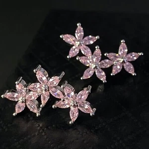 18k White Gold Plated Star Earrings made w Swarovski Crystal Pink Stone Trendy - Picture 1 of 10