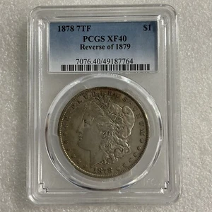 Dólar de plata Morgan 1878 7TF reverso de 1879 graduación profesional XF40 Gnumismatist GnuCoins - Imagen 1 de 4