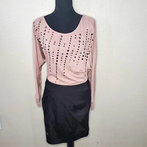 Very J Casual Lined Dress Size Medium Long Sleeve Pink And Black Round Neckline - Picture 1 of 7