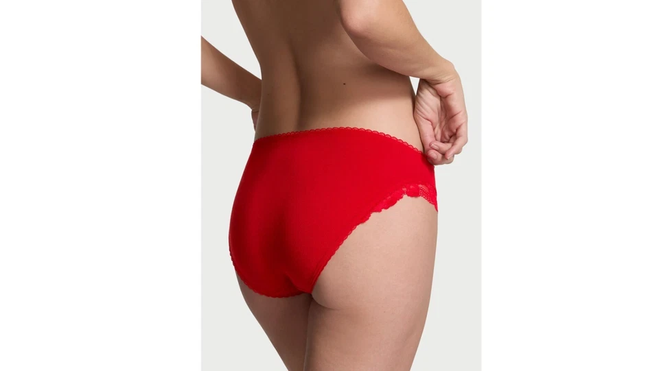 VICTORIA'S SECRET Cotton Lace Trim Bikini Panty, Red Lipstick XS S M L XL XXL - Image 1 of 4