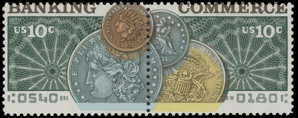 1975 USA BANKING COMMERCE, SE-TENANT PAIR W/STRONG COLOR SHIFTS, NH, SC#1578a - Image 1 of 2