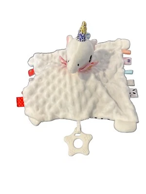 Manta de seguridad de felpa Lovey de unicornio blanco Taggies, estrella de dentición y etiquetas sedosas Foto 1 de 3