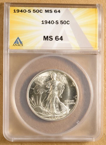 1940 S Walking Liberty Half Dollar ANACS MS64 Cover