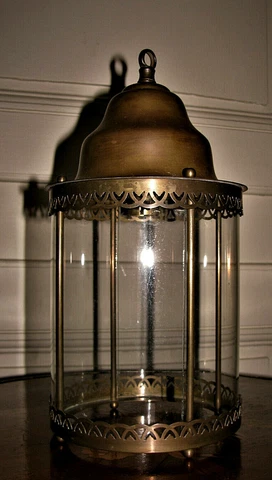 1890s Vtg French Classic Design Hanging Hall Lantern Ceiling Light Curved Glass Cover