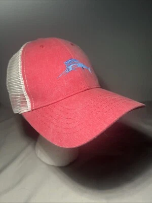 Tommy Bahama Strap back Trucker Hat Cap Men’s Blue Marlin Logo Pink Red - Image 1 of 4