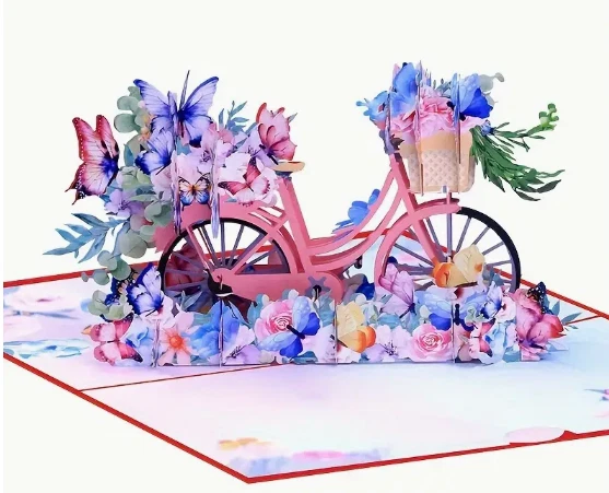3D POPUP CARD- Bicycle Greeting Card with Envelopes and Notes, Enchanting 3D Pop - Image 1 of 4