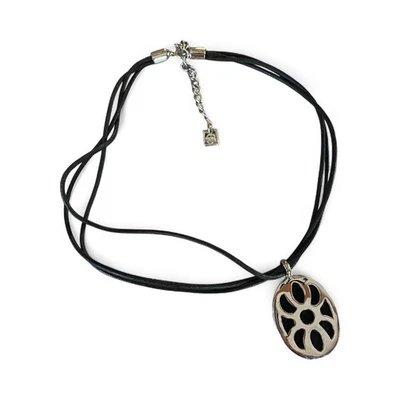 Collar Nine West Tono Plata Negro Cordón Colgante Collar Gargantilla Y2K Boho 16.5" Foto 1 de 4