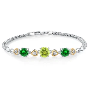 5 CT Round Cut Simulated Emerald Women's Chain Bracelet 14k 2-Tone Gold Plated - Picture 1 of 8