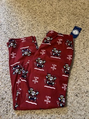 NUEVO Pantalones de vellón Life Is Good para hombre salón medianos vacaciones trineo rojo dormir Foto 1 de 4