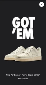 Nike Air Force 1 Dirty Triple White Size 12 Men HJ9346-100 Confirmed Order SNKR - Picture 1 of 6