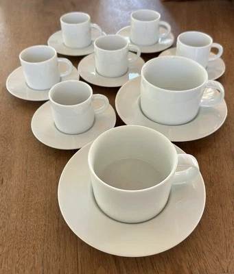 CRATE & BARREL PORCELIN CAPPUCCINO & ESPRESSO CUPS WITH BOTTOM PLATES - Image 1 of 4