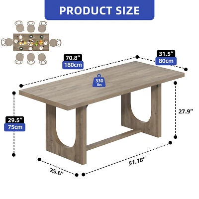 70" Long Dining Room Table for 6-8 People Rectangle Kitchen Heavy Duty Wood Base - Image 1 of 4
