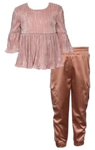 NEW Bonnie Jean Girls Size 12 "PINK BRONZE" Top Satin Pant Holiday Party Set NWT - Picture 1 of 3