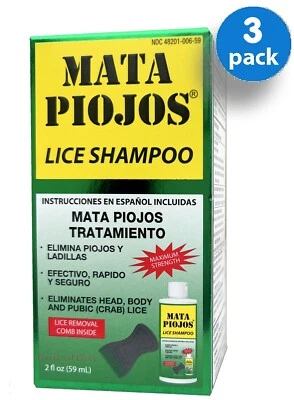 Шампунь с расческой для вшей Lice and Nit Killing Treatment 2 унции Mata Piojos (3 упаковки) - Изображение 1 из 4