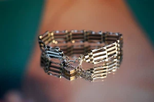 Sterling Silver 925 Bracelet Padlock shaped Clasp 15,58g - Picture 1 of 10