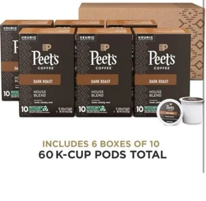 Peet's Coffee Dark Roast Keurig K-Cup Pods House Blend 60 Count 6 Boxes of 10 - Picture 1 of 1