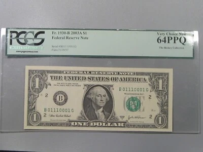 CU 2003-A BINARY $1 Dollar FRN Note PCGS 64 PPQ Fr1930-B #B01110001G.  #21 - Image 1 of 4