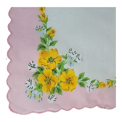 "De colección Rosa Amarillo Buttercup Ramo Boho Floral Pañuelo Bordes Festoneados 12"""  Foto 1 de 3