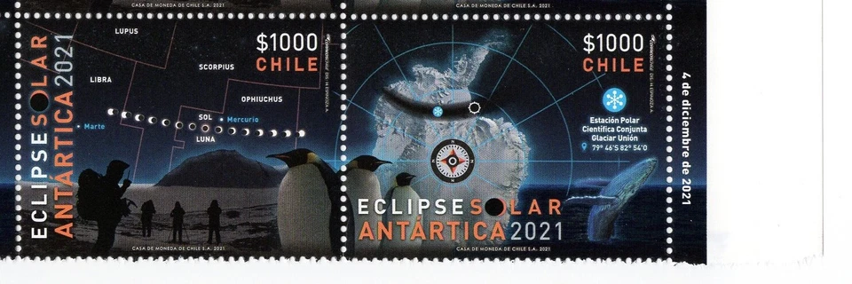 CHILE 2021 Eclipse Asrtronomy Антарктический Пингвин блок из 4 Как новые без наклеек и следов - Изображение 1 из 1