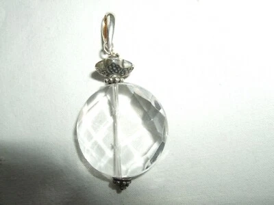 GIOIELLO CIONDOLO ARGENTO 925 STERLING QUARZO IALINO CRISTALLO DI ROCCA CM 4 - Immagine 1 di 4