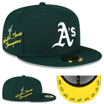New Era Oakland Athletics Fitted Hat MLB 9X World Champ Patch Yellow Under Brim - Image 1 of 4