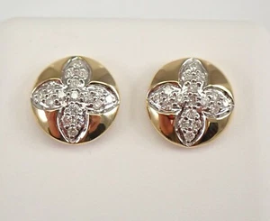 Gelbgold Diamant Klee Nieten Knopf Cluster Ohrstecker Brautjungfer Geschenk - Bild 1 von 5