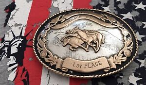 1976 Dinosaur Roundup Rodeo 1st Place Steer Wrestling PRCA Trophy Belt Buckle