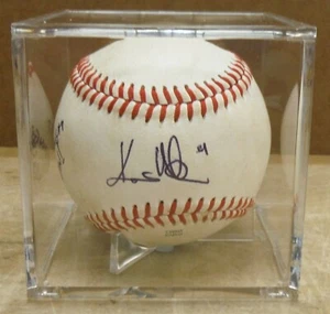 RARE! Signed Kris Medlen Baseball in UV Ball Holder Gwinnett Braves 1st Win b04 - Picture 1 of 7