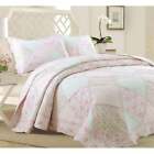 COZY SHABBY CHIC COUNTRY COTTAGE PINK GREEN LACE LAVENDER LILAC RUFFLE QUILT SET