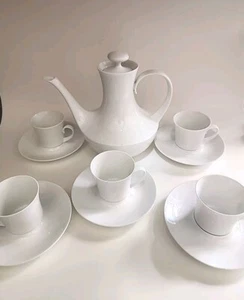 VTG Block Bidasoa Coffee/  Teapot Set w/ 5 Demitasse Cups with Saucers. Perfect! - Picture 1 of 5