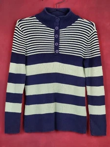 Vintage Liz & Co. Long Sleeve Sweater M Lime Green Black Stripes Ribbed Knit - Picture 1 of 11