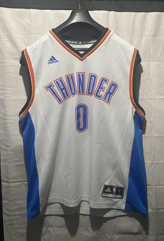 Russel Westbrook Adidas OKC #0 Thunder White Jersey Large Heavy Use (Pre-Owned) Cover