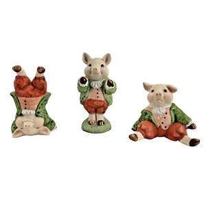 Shafford Mother Goose Pigs Set of 3 Figurines Tumbling Swine 1986 Tempest Co - Picture 1 of 5