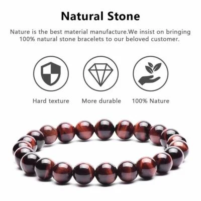 8mm Natural Tiger Eye Lava Rock Beads Stretch Elastic Bracelet for Men Women - Image 1 of 4