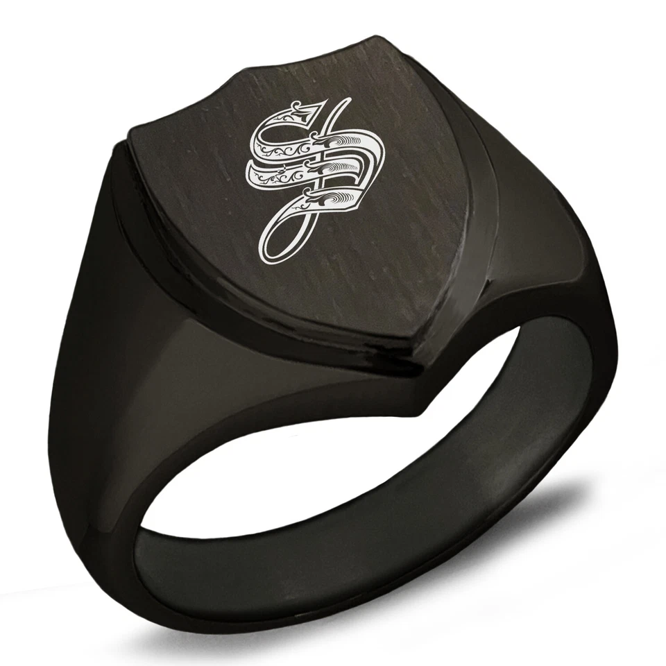 Anillo de sello de acero inoxidable con escudo con monograma real inicial letra S para hombre Foto 1 de 1