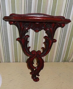 Durawood ORNATE WALL SHELF / SCONCE with reddish brown coloring. 10 1/2 " high. - Picture 1 of 7