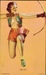 EARL MORAN PIN UP MUTOSCOPE ARCADE CARD " SURE SHOT  " NEAR MINT CONDITION