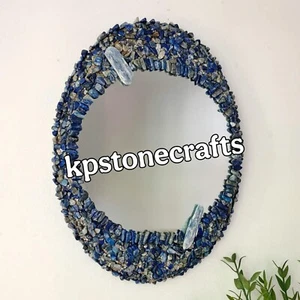 Espejo de pared ovalado de lapislázuli y cianita - 16"x20" | Espejo con incrustación de piedras preciosas hecho a mano - Imagen 1 de 6