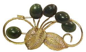 Jadeblätter Pin vergoldet Svoboda-Stil Öffnung Vintage 1970er Jahre - Bild 1 von 4