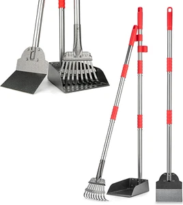 Pooper Scooper, Hundekotschaufel mit langem Griff, strapazierfähiger Edelstahlrechen  - Bild 1 von 12