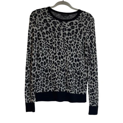 Suéter Pullover Ann Taylor Estampado Leopardo Talla M Gris Negro Mezcla de Lana Mob Wife Foto 1 de 4