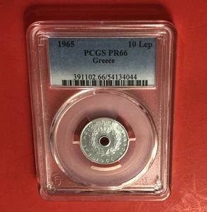 GRIECHENLAND-1965-UNZIRKULIERT 10 LEPTA. MÜNZE, BEWERTET VON PCGS PR66….ANGEBOT. - Bild 1 von 4