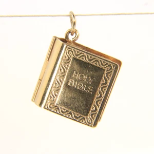 Vintage 9ct Hallmarked Gold Holy Bible Charm | Opening Locket with Pages - Picture 1 of 10