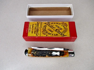 QUEEN CITY USA 2014 Peach Seed Bone One Armed Man TRAPPER KNIFE NICE! - Image 1 of 4