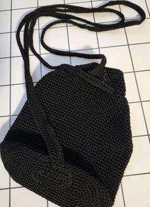 The Sak NWOT Black Crochet Mini Backpack Bucket Bag Drawstring Purse Satchel - Picture 1 of 3